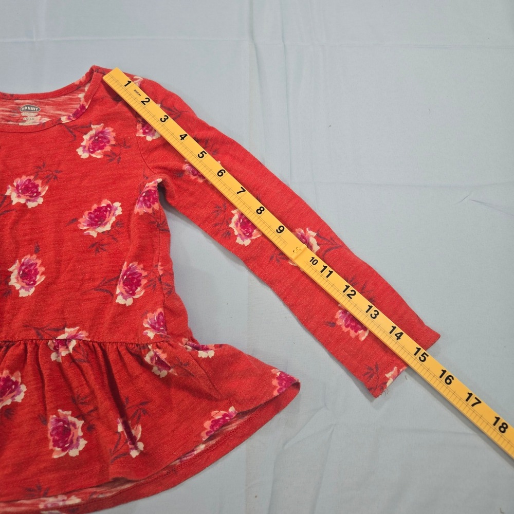 Old Navy Toddler Girls Red Floral Peplum Top Long Sleeve Rose Print Shirt 4T 4A - Picture 5 of 7
